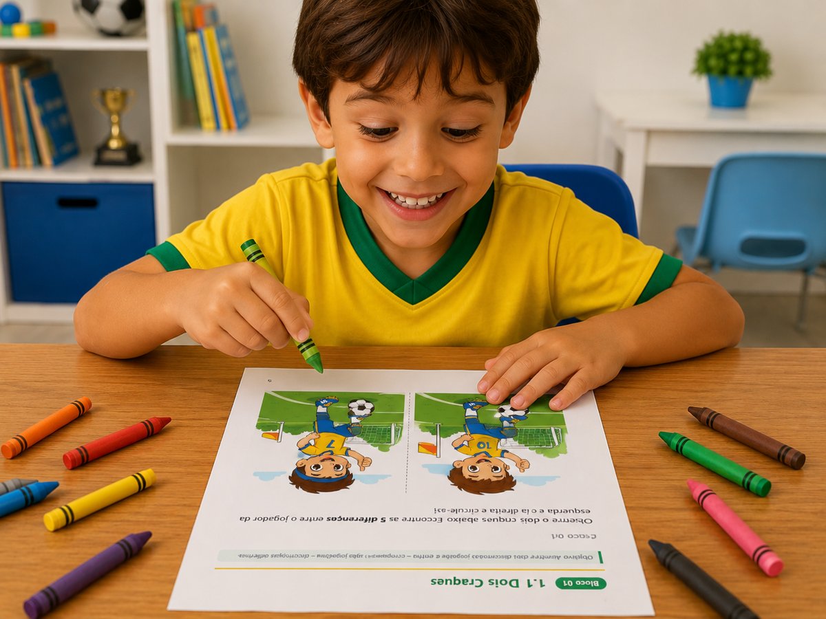 Criança usando o material Craque da Atenção — foto real